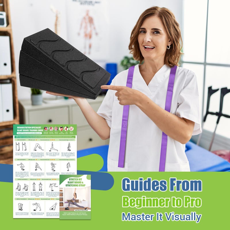 ODCPN Squat Wedge Block, 5 Adjustable Angles Slant Board for Calf Stretching with Stretching Strap & Poster, 520 LBS Heel Elevated Squat Wedge Capacity for Yoga, Ankle Physical Therapy & Mobility - Image 3
