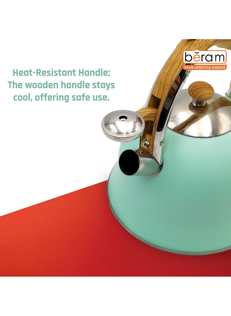 هوسرولاند غلاية شاي صافرة، مقابض خشبية، سعة 3 لتر، ستانلس ستيل، قاع مسطح، للكهرباء والغاز والحث الحراري ومواقد الإشعاع وإبريق الشاي سريع الغليان وأدوات المطبخ - Image 2