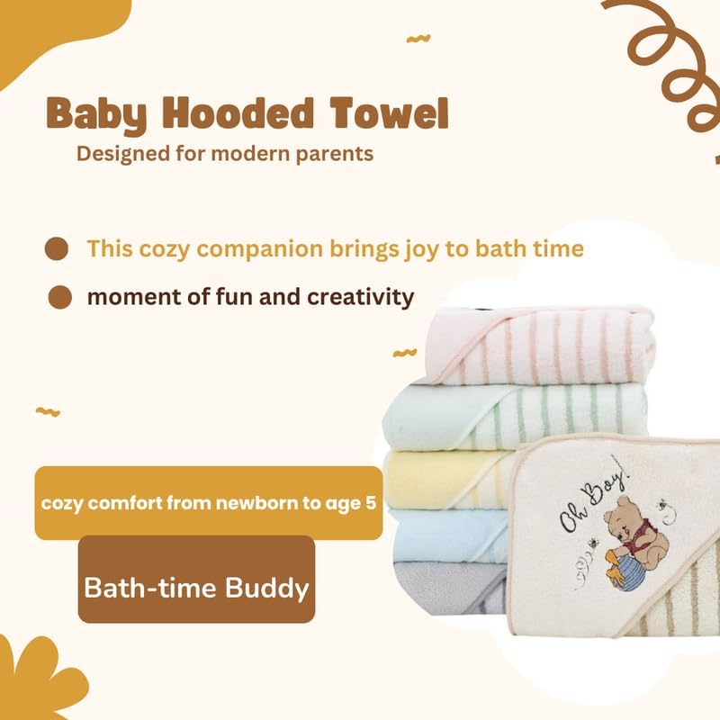 TEDDYIFY Organic Cotton Hooded Baby Towels with Lining for Newborn to Toddler - Soft, Breathable, Absorbent, Multicolor Striped, 25x25cm, 1 Count - Image 4