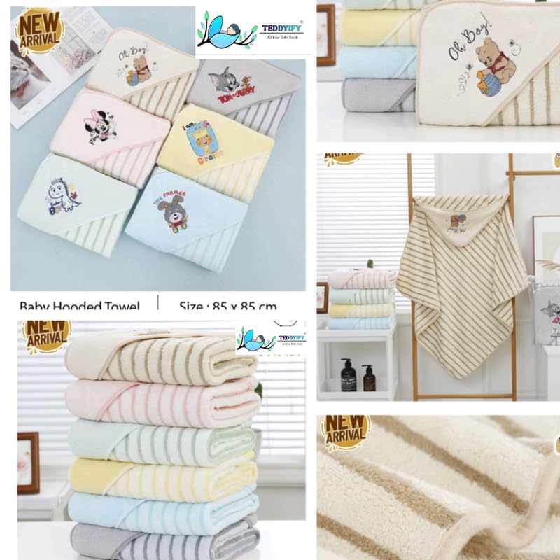 TEDDYIFY Organic Cotton Hooded Baby Towels with Lining for Newborn to Toddler - Soft, Breathable, Absorbent, Multicolor Striped, 25x25cm, 1 Count - Image 5