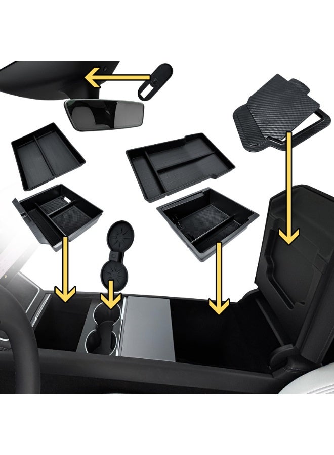 CHIYLE 7Pcs Center Console Organizer Tray for 2024 2025 2026 Model 3 Highland, Armrest Hidden Drawer Storage Box Cup Holder, Tesla Model 3 Highland Accessories 2024 2025 2026 - Image 3