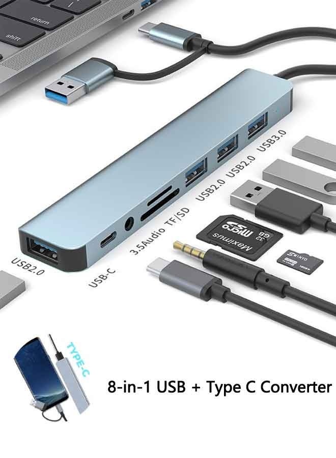 USB C Hub USB Hub 3.0, VIENON Aluminum 8 in 1 USB Extender with SD/TF Card Reader, 3.5mm Aux Headphone Jack for MacBook Pro Air and More PC/Laptop/Tablet Devices