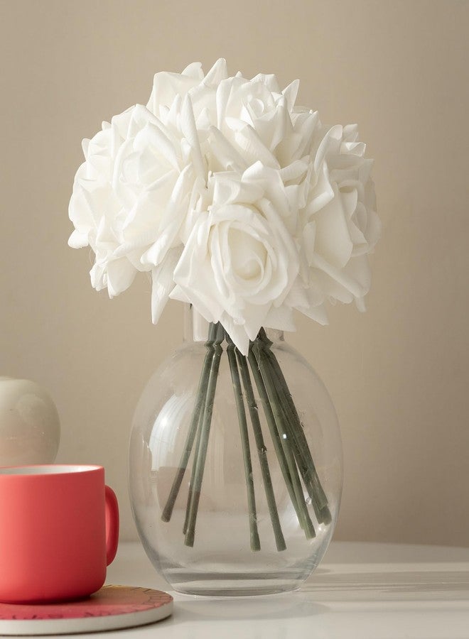 DUYONE Artificial Roses Single Stem 10pcs Fake Silk Flower Arrangement Bouquet for Home Party Wedding Decoration(White) - Image 5