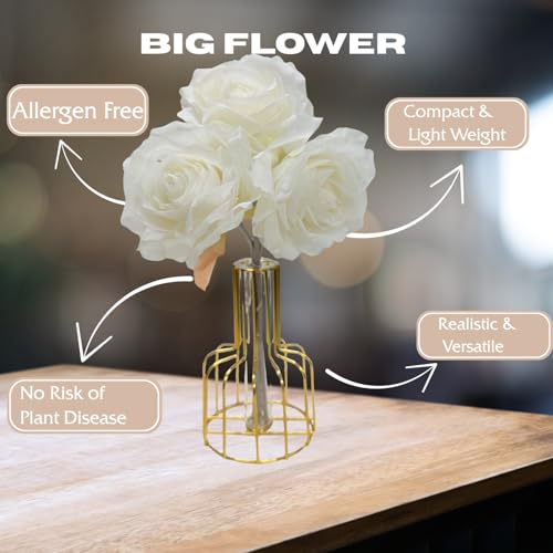 CURATED CART 3-Piece White Rose Artificial Silk Flower Bouquet - Ideal Wedding & Party Decor, Cake & Anniversary Centerpiece, Home & Office Decoration, Indoor Floral Arrangements - Image 2