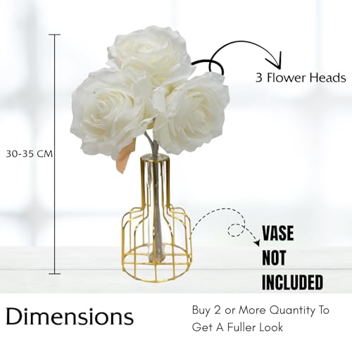 CURATED CART 3-Piece White Rose Artificial Silk Flower Bouquet - Ideal Wedding & Party Decor, Cake & Anniversary Centerpiece, Home & Office Decoration, Indoor Floral Arrangements - Image 3