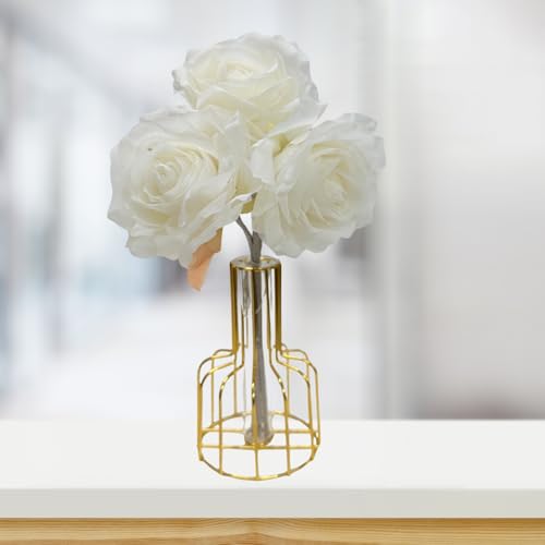 CURATED CART 3-Piece White Rose Artificial Silk Flower Bouquet - Ideal Wedding & Party Decor, Cake & Anniversary Centerpiece, Home & Office Decoration, Indoor Floral Arrangements - Image 1