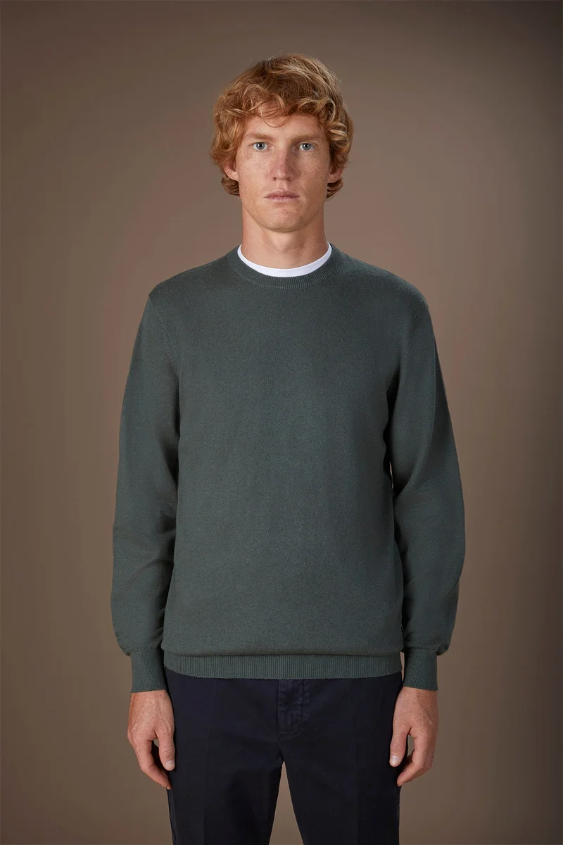 Doppelganger Men's regular fit crew neck jumper in wool and cotton - Green