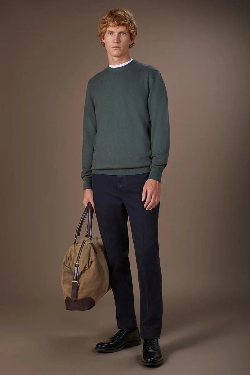 Doppelganger Green Men's regular fit crew neck jumper in wool and cotton - Green for Men | Best Price UAE