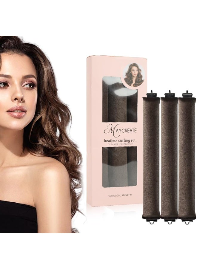 ماي كرييت مكواة تجعيد الشعر MAYCREATE® بدون حرارة، قضيب تجعيد مرن مع خطاف، بكرات ساتان لجميع أنواع الشعر، تجعيدات بدون حرارة للنوم مع قضبان التجعيد، تجعيدات بدون حرارة للشعر المصفف، بني - Image 1