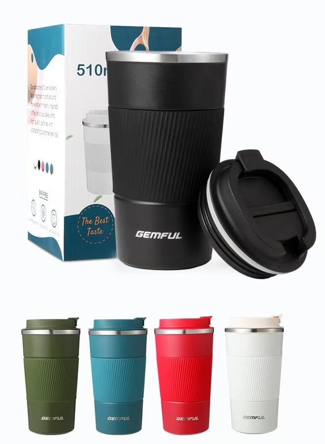 GEMFUL 510ml Stainless Steel Coffee Cup,Vacuum Insulated Tumbler, Vacuum Insulated Travel Mug for Home Office Outdoor Works Great for Ice Drinks and Hot Beverage - Image 1