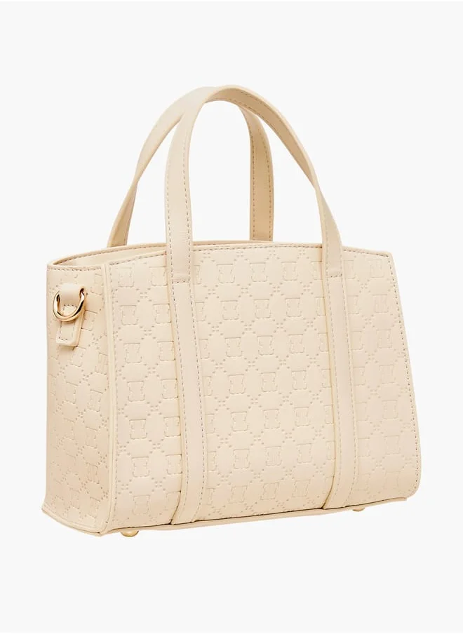 ELLE Women Embossed Tote Bag with Double Handle and Zip Closure