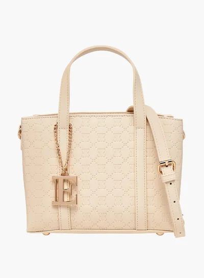 ELLE Women Embossed Tote Bag with Double Handle and Zip Closure