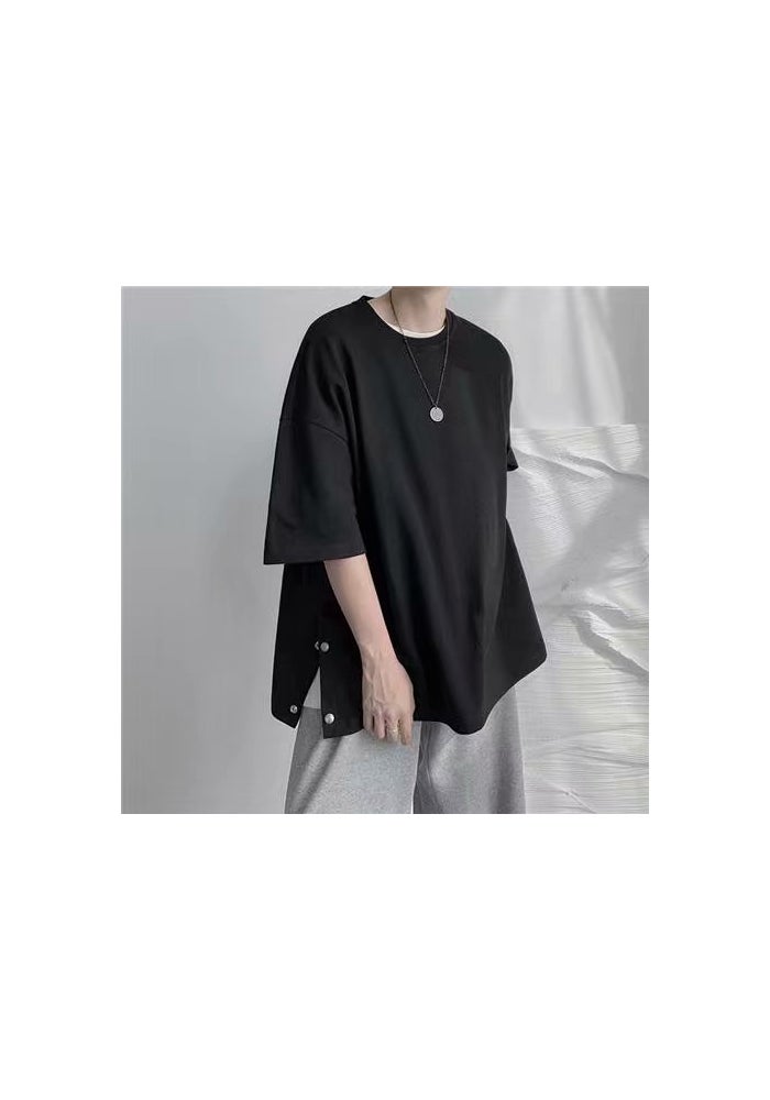 Slit Short-Sleeved T-Shirt Men's Trendyy Brand Ins Hong Kong Style Five-Quarter Sleeve Loose Simple Versatile Half-Sleeved Handsome T-Shirt - Image 1
