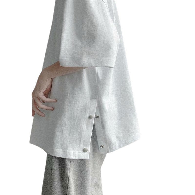 Slit Short-Sleeved T-Shirt Men's Trendyy Brand Ins Hong Kong Style Five-Quarter Sleeve Loose Simple Versatile Half-Sleeved Handsome T-Shirt - Image 2
