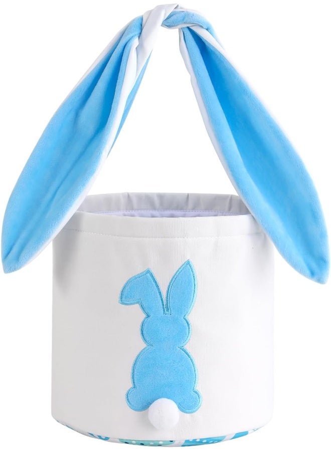 MONOBLANKS Easter Bunny Basket Bags Carrying Gift and Eggs Hunt Bag, Rabbit Canvas Toys Bucket Tote (A-Blue) - Image 1