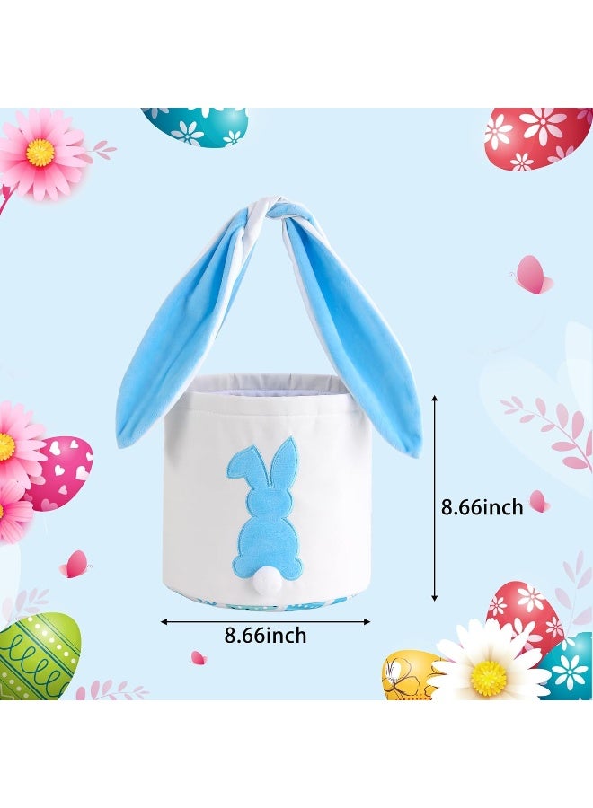 MONOBLANKS Easter Bunny Basket Bags Carrying Gift and Eggs Hunt Bag, Rabbit Canvas Toys Bucket Tote (A-Blue) - Image 4