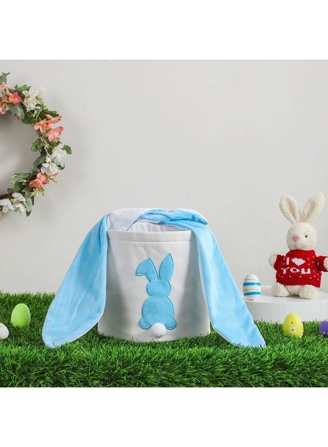 MONOBLANKS Easter Bunny Basket Bags Carrying Gift and Eggs Hunt Bag, Rabbit Canvas Toys Bucket Tote (A-Blue) - Image 2