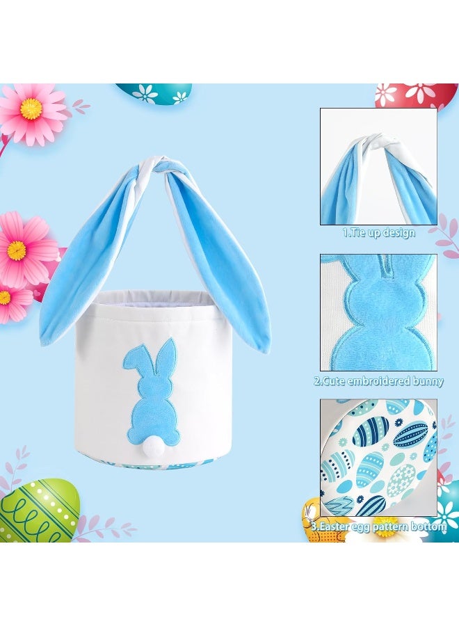 MONOBLANKS Easter Bunny Basket Bags Carrying Gift and Eggs Hunt Bag, Rabbit Canvas Toys Bucket Tote (A-Blue) - Image 3