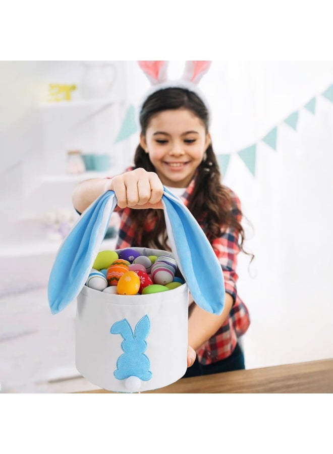 MONOBLANKS Easter Bunny Basket Bags Carrying Gift and Eggs Hunt Bag, Rabbit Canvas Toys Bucket Tote (A-Blue) - Image 5