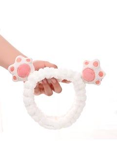 Cute Cartoon Cat Paw Bear Hand Sleeve Face Washing Hair Tying Girls Hair Band Caterpillar Shaped Korean Style 4 White.