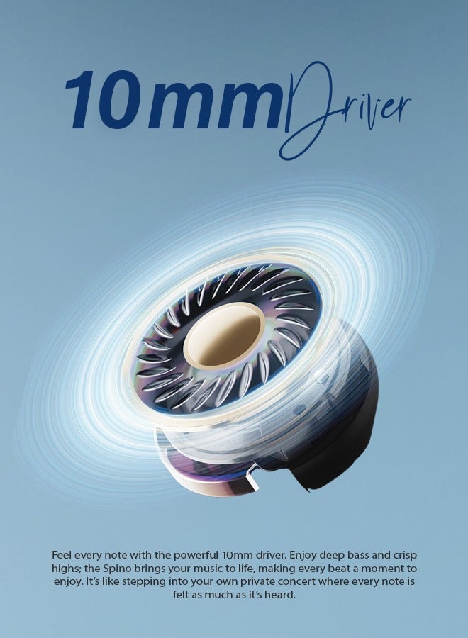 Faster Spino Wireless Earbuds- Bluetooth 5.4+EDR with ENC Noise Cancelling Ear Buds 10mm Drivers Smart Touch Control 5H Playtime 150H Standby- Type-C Fast Charging Low Latency Voice Assistant, Shadow Black - Image 3