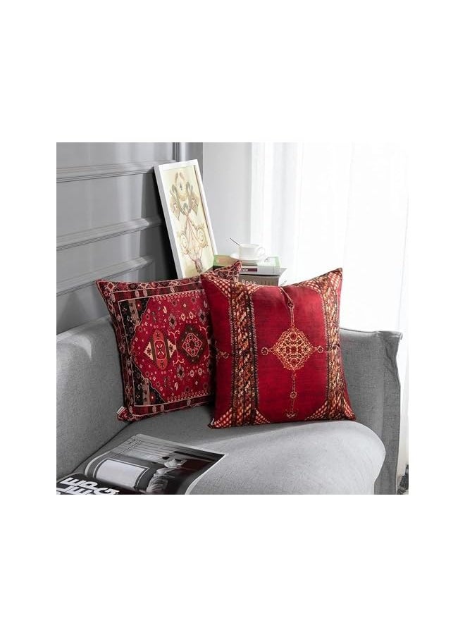 The Bros 4 Pack Throw Pillow Covers Geometric Persian Home Decor Set of 4 Oriental Pillow Cases Decorative 18 x 18 Inches Cushion Couch Sofa Pillowcases Colorful Red Tribal (Colorful Red, 18x18 inch)  - Image 4