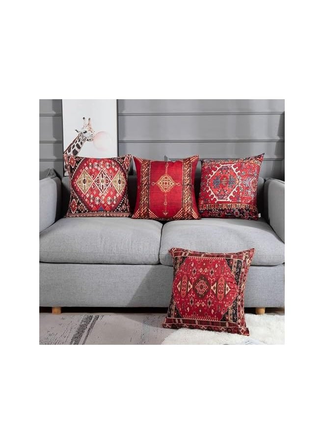 The Bros 4 Pack Throw Pillow Covers Geometric Persian Home Decor Set of 4 Oriental Pillow Cases Decorative 18 x 18 Inches Cushion Couch Sofa Pillowcases Colorful Red Tribal (Colorful Red, 18x18 inch)  - Image 2
