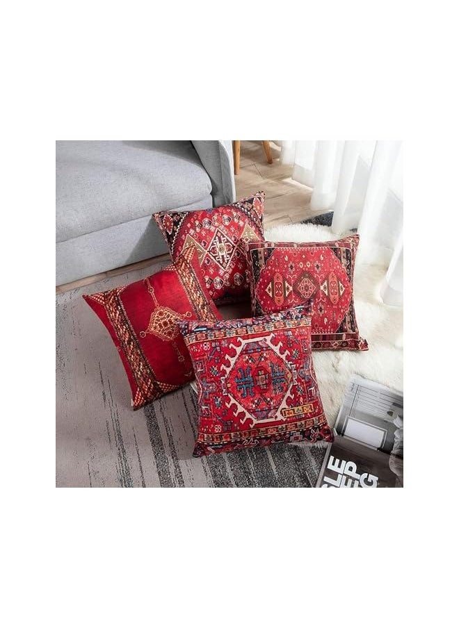 The Bros 4 Pack Throw Pillow Covers Geometric Persian Home Decor Set of 4 Oriental Pillow Cases Decorative 18 x 18 Inches Cushion Couch Sofa Pillowcases Colorful Red Tribal (Colorful Red, 18x18 inch)  - Image 3