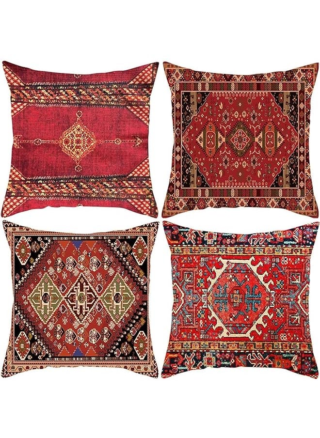 The Bros 4 Pack Throw Pillow Covers Geometric Persian Home Decor Set of 4 Oriental Pillow Cases Decorative 18 x 18 Inches Cushion Couch Sofa Pillowcases Colorful Red Tribal (Colorful Red, 18x18 inch)  - Image 1