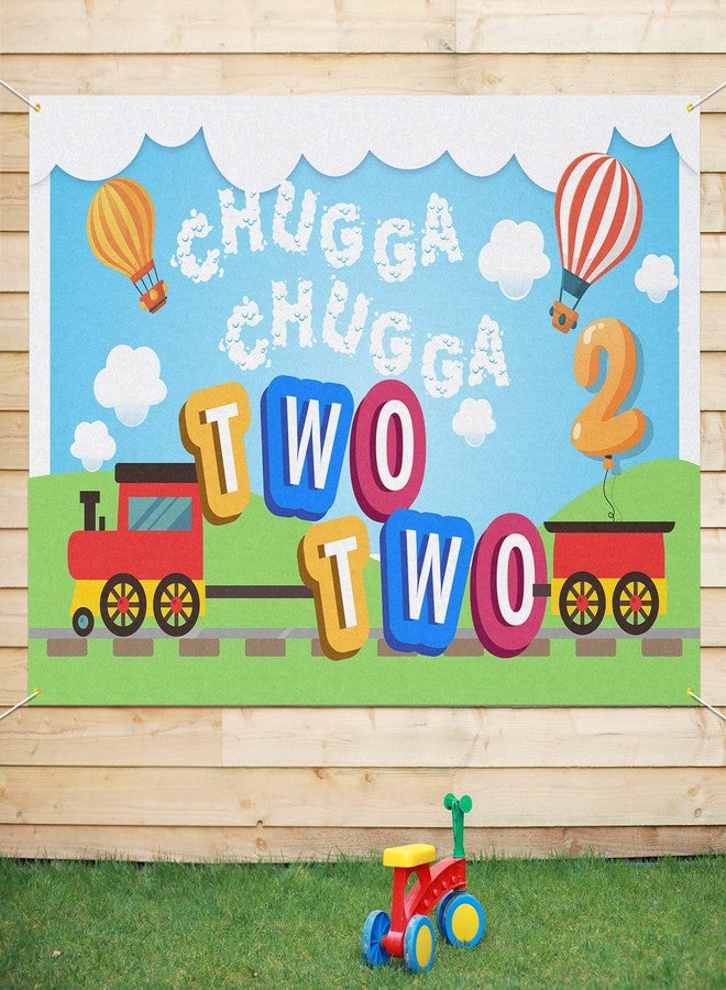 PAKBOOM Chugga Chugga Two Two Backdrop Banner Background - 2nd Train Birthday Decorations Party Supplies - 3.9 x 5.9ft - Image 1