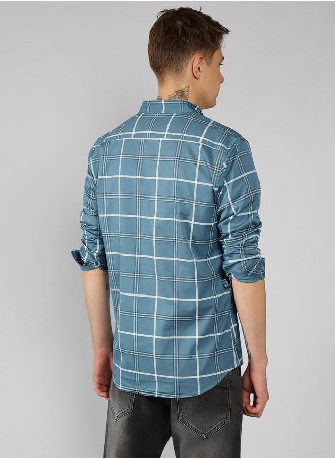 Dennis Lingo Slim Fit Blue Men's Solid Shirt, Spread Collar, Full Sleeves, 100% Cotton,  - Image 3