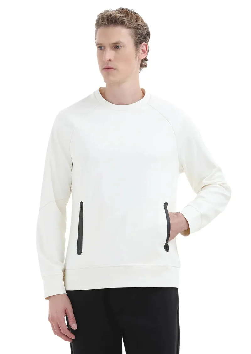 RAMSEY Ecru Crew Neck Plain Sweatshirt