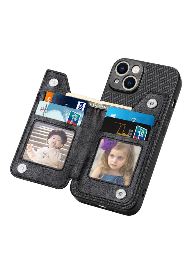 زبون جراب هاتف iPhone 13 من ألياف الكربون مع محفظة وسحاب أفقي قابل للطي - Image 4