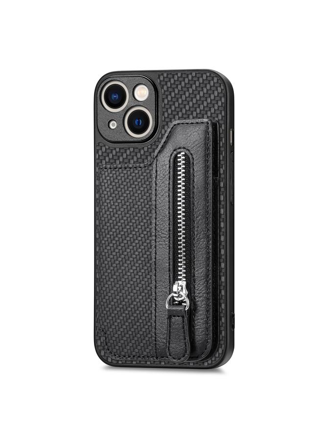 زبون جراب هاتف iPhone 13 من ألياف الكربون مع محفظة وسحاب أفقي قابل للطي - Image 2