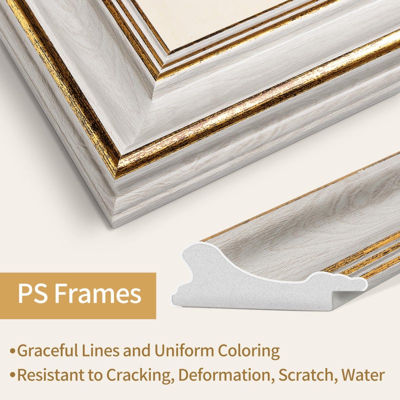 Sapowerntus Vintage 5x7 Picture Frame White Distressed Gold Edging Photo Frames Set Antique Real Glass Wall Hanging Tabletop Display Home Decor Elegant Victoria Retro Gift - Image 4