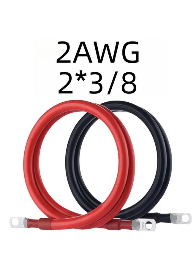 2 AWG 5FT كابل بطارية من النحاس النقي مع أطراف 3/8 بوصة أسود أحمر - Image 1