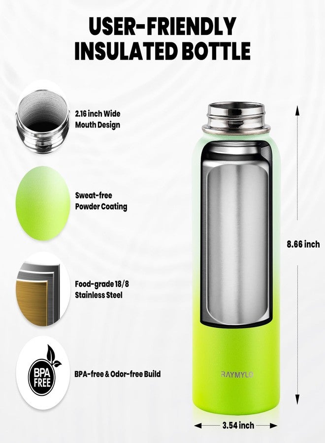 RAYMYLO Insulated Water Bottle 32 oz, Triple Wall Vacuum Stainless Steel (Cold for 48 Hrs), Leak Proof & Non-BPA, Modern Water Flask Jug with Paracord Handle & Straw Spout Lids, Ombre Green - Image 5