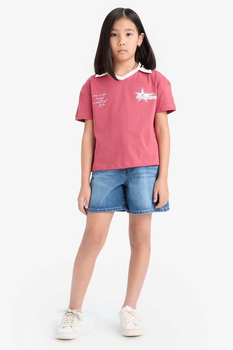 ديفاكتو تي شيرت بولو قصير الأكمام بشعار وقصة ضيقة للفتيات - Image 5