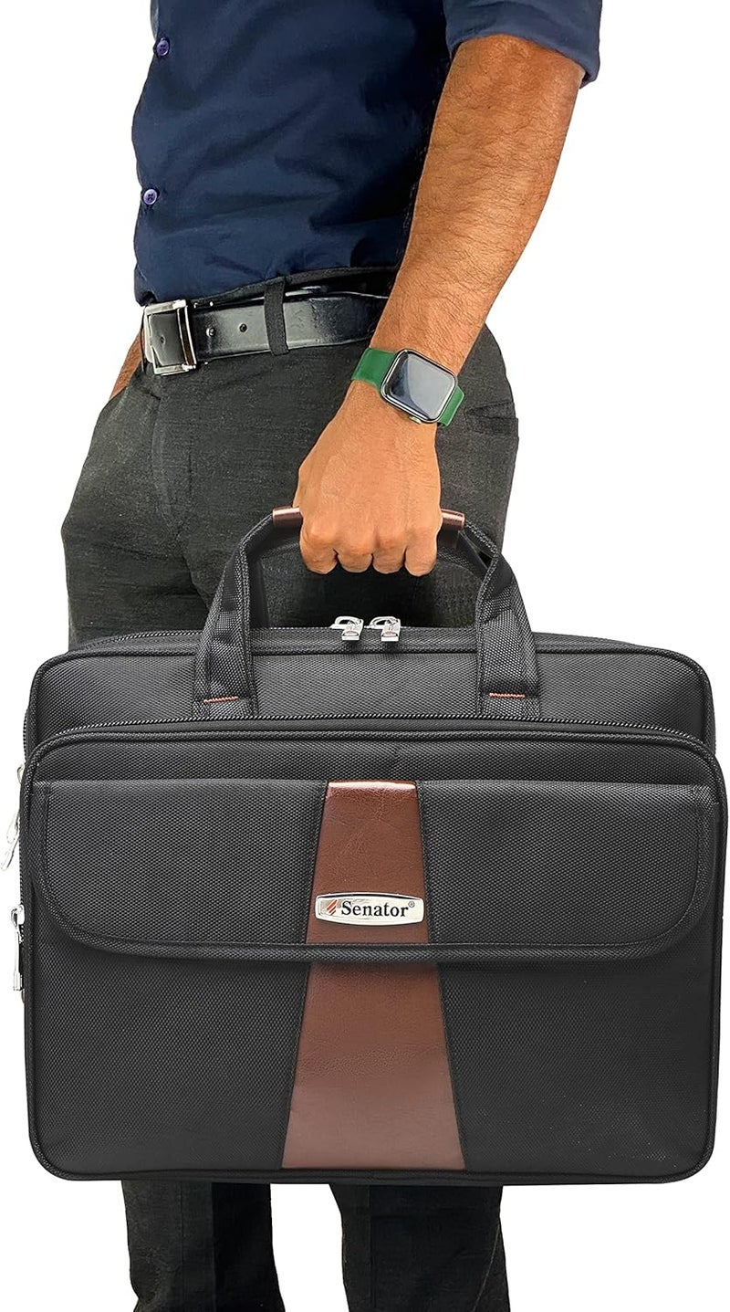 16 Inch Nylon Laptop Carrying Case with Brown PU Trim and RFID Pockets - Image 2
