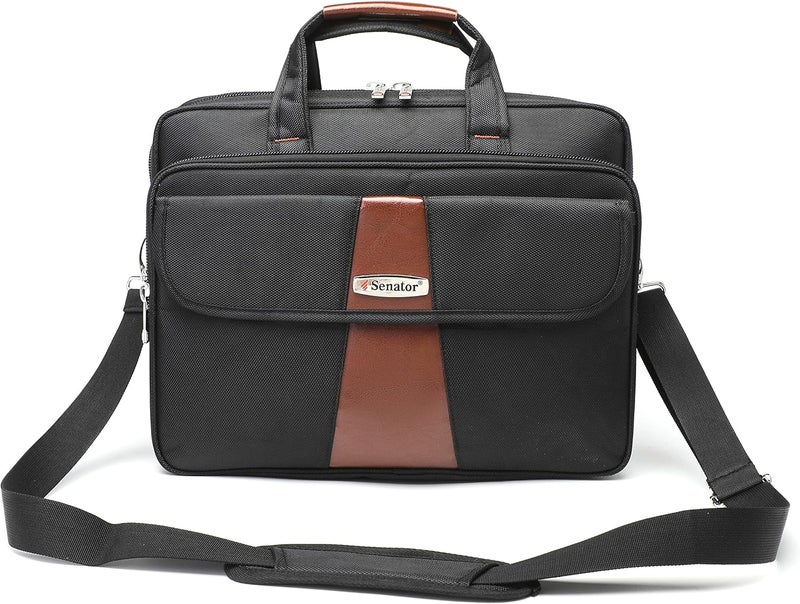 16 Inch Nylon Laptop Carrying Case with Brown PU Trim and RFID Pockets - Image 3