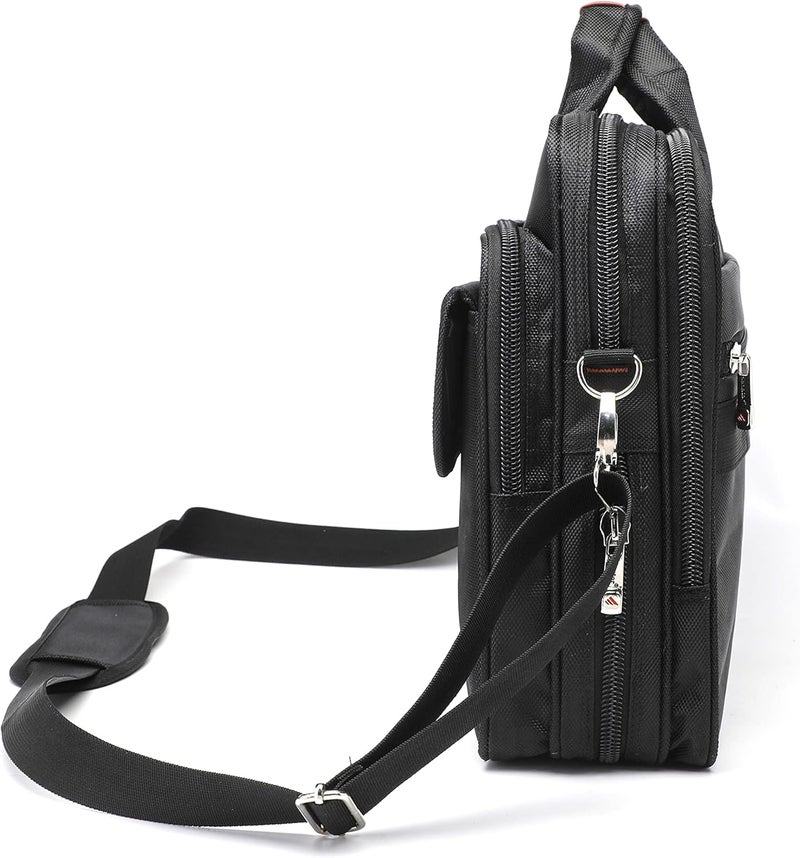 16 Inch Nylon Laptop Carrying Case with Brown PU Trim and RFID Pockets - Image 4