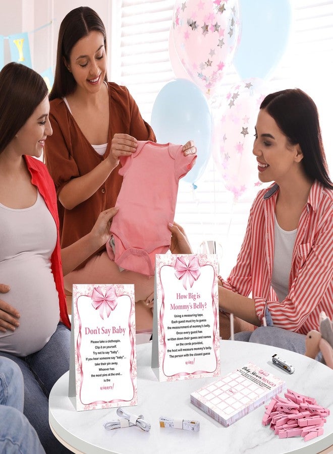 جيتك مجموعة ألعاب جيتك لحفلات استقبال المولود الجديد، 407 قطعة، مزينة بفيونكة وردية، تتضمن 8 ألعاب: بينغو، لعبة الكلمات المتقاطعة، البحث عن الكلمات، التوقعات والنصائح، لعبة السعر المناسب، لعبة تخمين الشخصية، لعبة حجم بطن الأم. - Image 5
