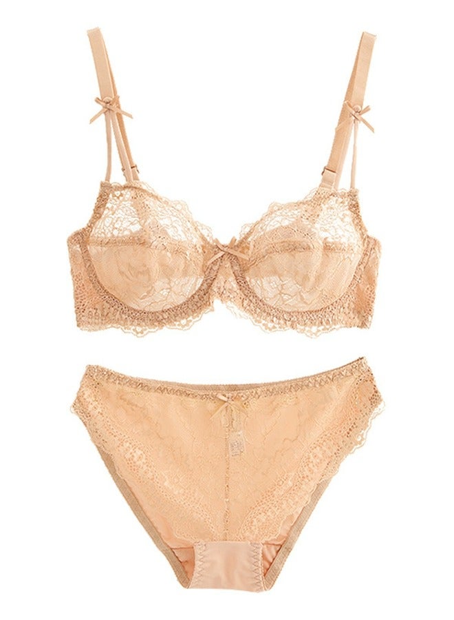Loquat Comfy And Breathable Ultra Thin Cup Lace Bra And Panty Set Beige