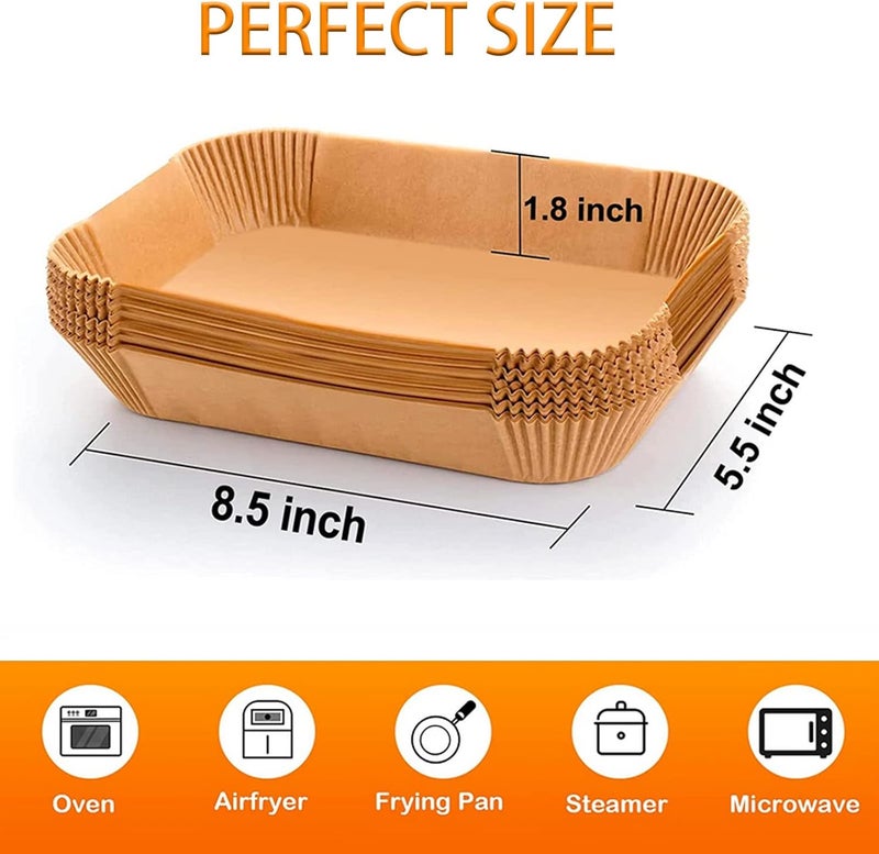 GOFFUGT Air Fryer Disposable Paper Liner, Rectangular for Ninja 2-Basket Air Fryer, Natural Non-stick Parchment Paper Liner, 8.6x5.5 inch 100Pcs Rectangle Parchment Paper for DZ201, DZ401, FG551 - Image 2