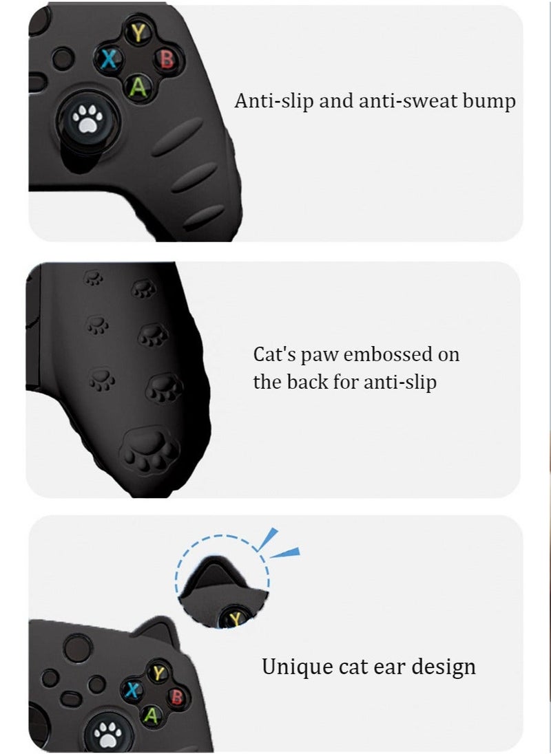 Cute Skin Cover for Series X/S Controller Anti-Slip Silicone Grip Protective Case Accessories Set Wireless/Wired Gamepad Joystick with 2 Cat Paw Thumb Grips Caps (Black) - Image 3