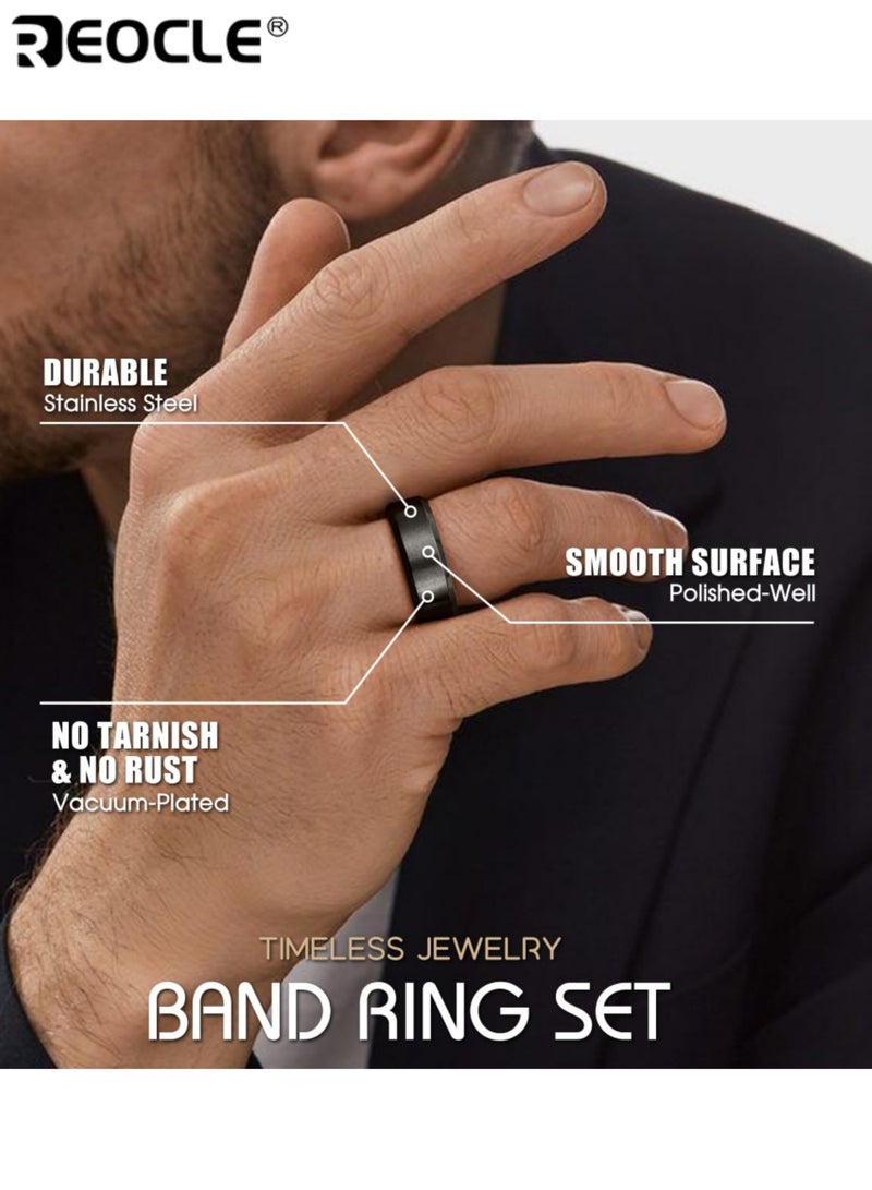 REOCLE Unisex Band Ring Brushed-Finish Slim Ring Dual-Texture Metallic Silhouette for Modern Minimalist Versatile Styling - Image 4
