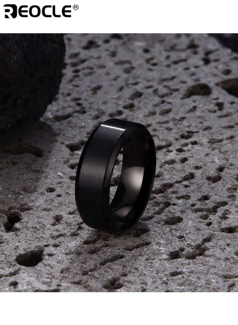 REOCLE Unisex Band Ring Brushed-Finish Slim Ring Dual-Texture Metallic Silhouette for Modern Minimalist Versatile Styling - Image 3
