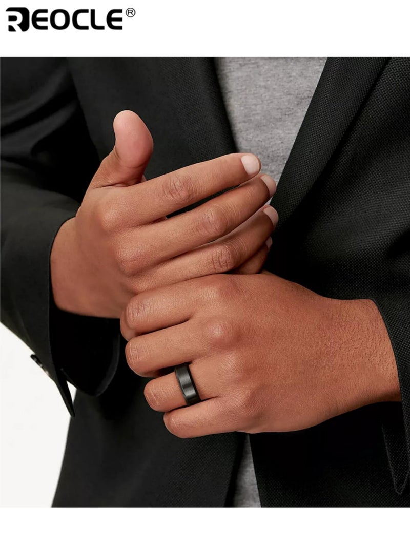 REOCLE Unisex Band Ring Brushed-Finish Slim Ring Dual-Texture Metallic Silhouette for Modern Minimalist Versatile Styling - Image 1