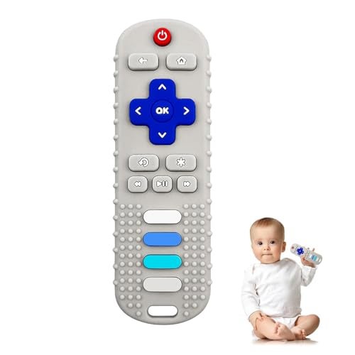 YAPROMO Baby Teething Toys,Reomte Teether Toys, Silicone Chew Toy for Babies 18+ Months, Remote Control Shape Teething Toys, Early Educational Toy BPA Free & Refrigerator Safe (Beige) - Image 1