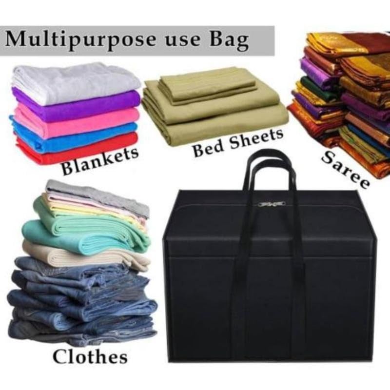 STORE MORE Multipurpose Moisture Proof Solid Blanket Storage Bag Clothing Storage Organizer Toy Storage Stationery Paper Storage Bag with Zipper Strong Handle Black Pack of 4 - Image 4